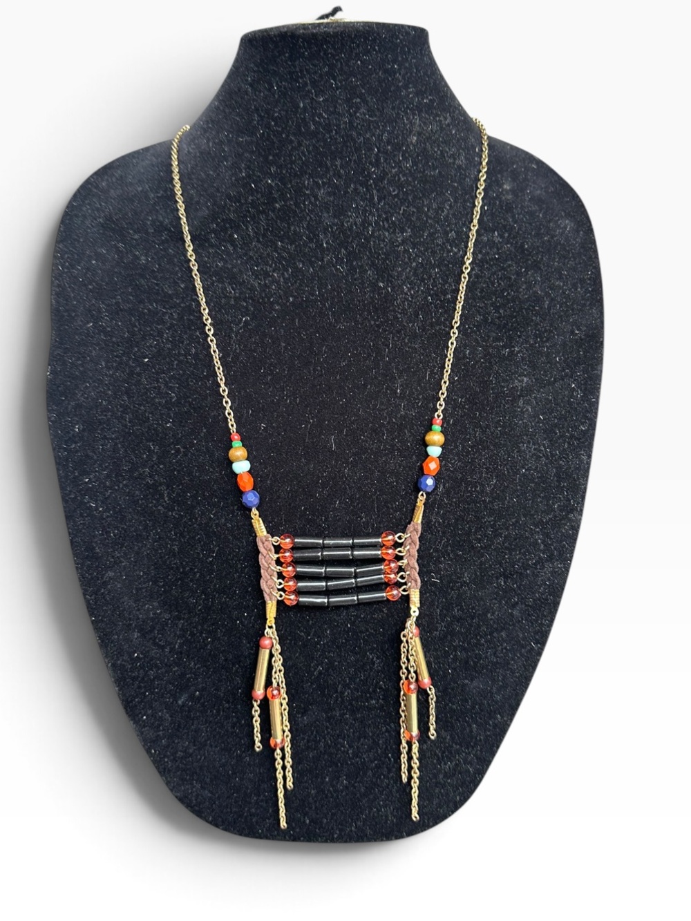 Vintage Boho Beaded Statement Necklace Fringe Chest Plate Accent